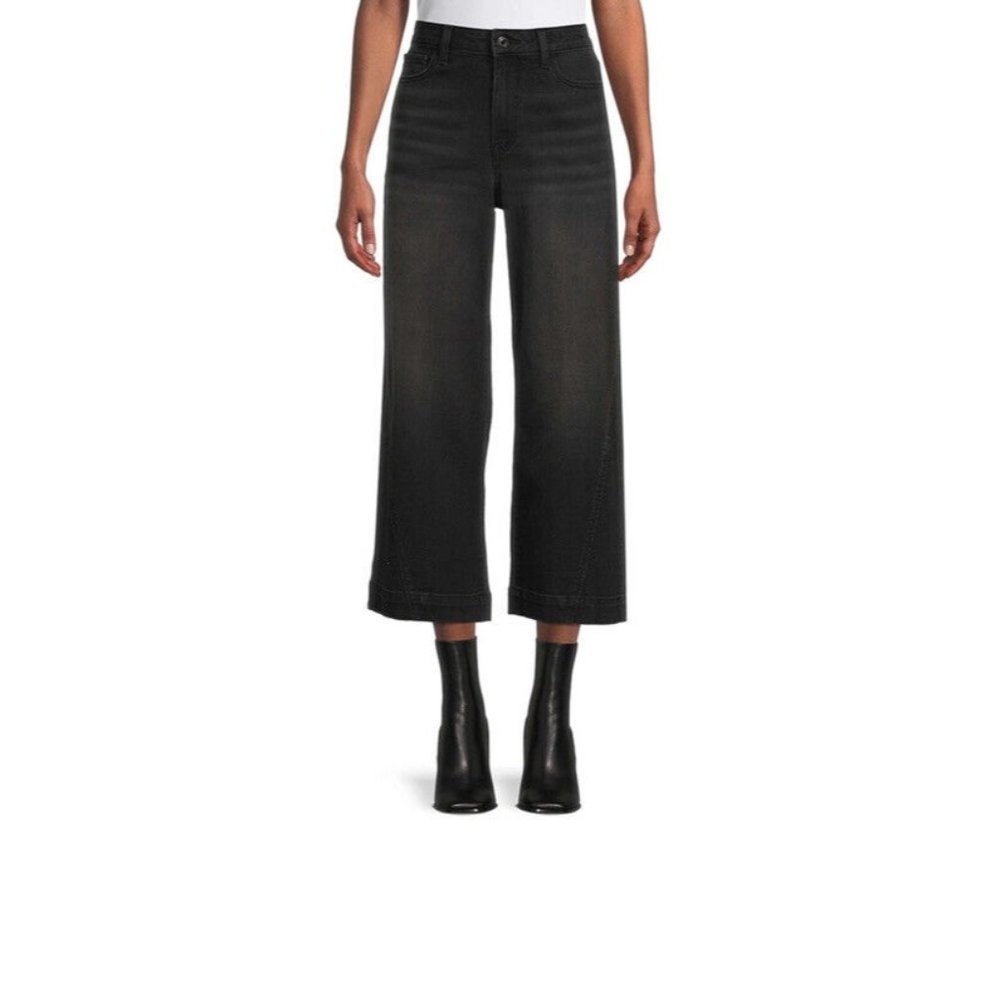 Time and Tru Women's SIZE 12 High Rise Wide Leg Crop black Denim Jean NWT